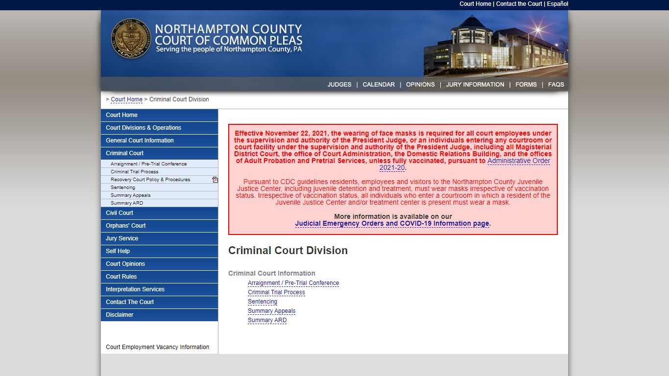 Criminal Court Division :: Northampton County Court of Common Pleas